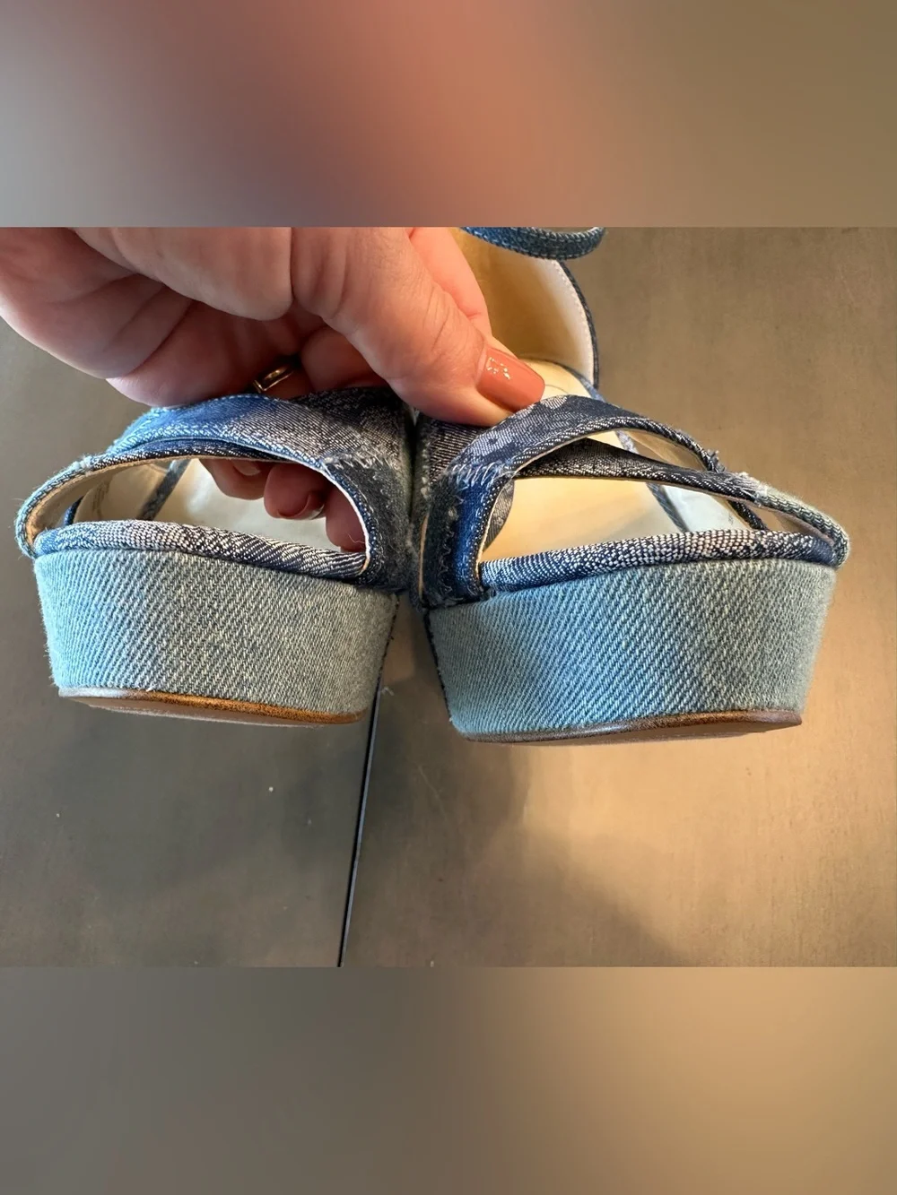 Jessica Simpson Blue Patchwork Denim Platform Heels
